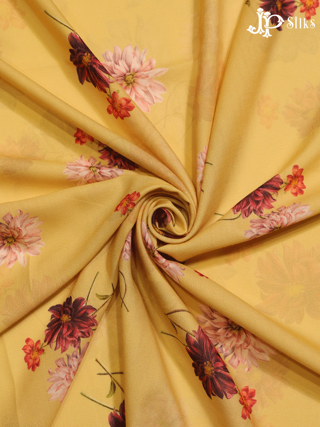 Yellow Digital Printed Chiffon Fabric- A14327 - View 3
