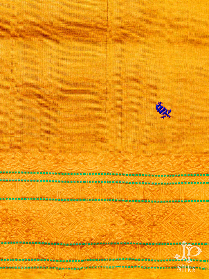 Ink Blue and Mustard Yellow Poly Cotton Saree - D8290 -View 2Ink Blue and Mustard Yellow Poly Cotton Saree - D8290 - 3