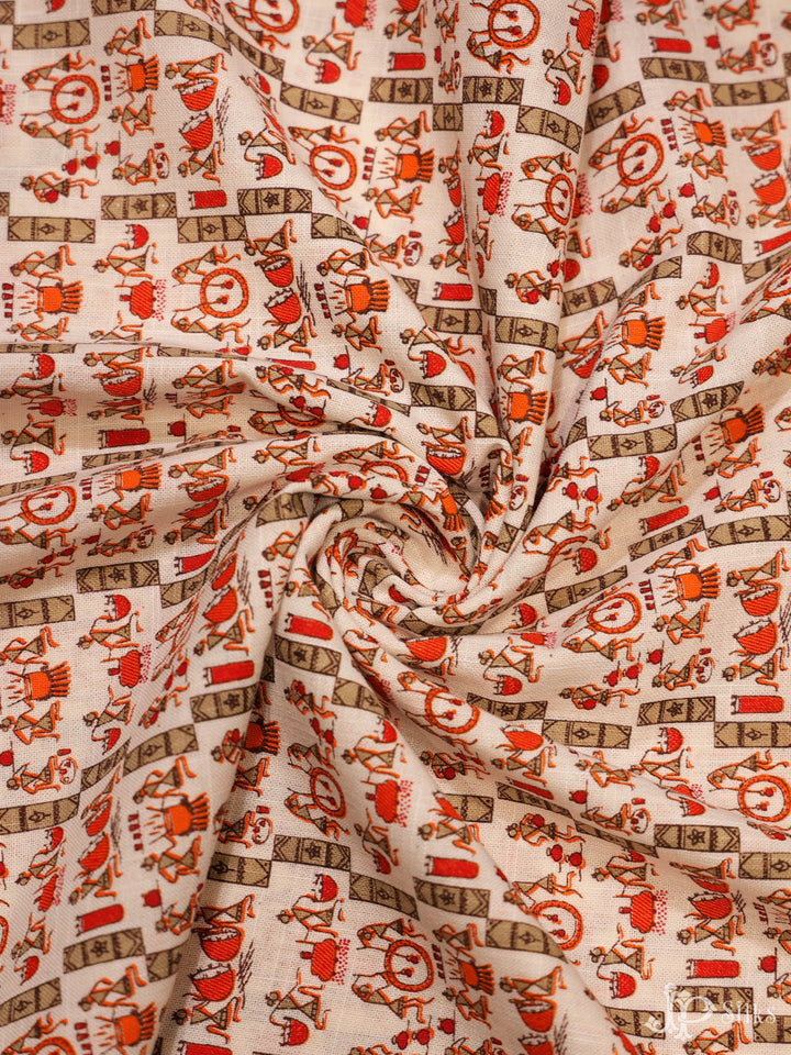 Off-White and orange Cotton Fabric - A6552 - View 3