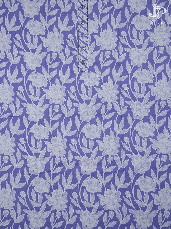 White and Lavender Floral Cotton Chudidhar Material - E6151 - View 2