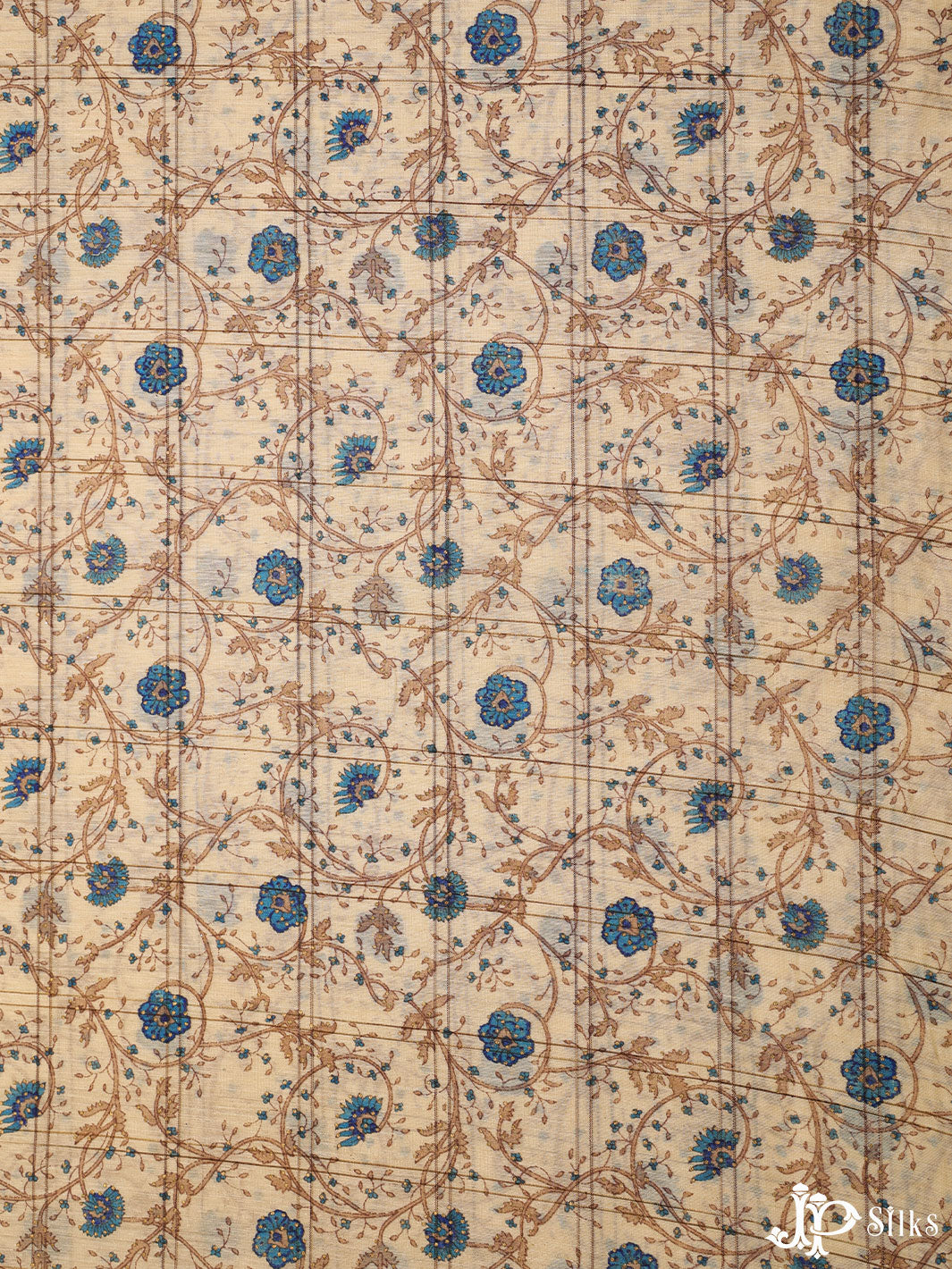 Beige and Blue Cotton Fabric - A6517 - View 1