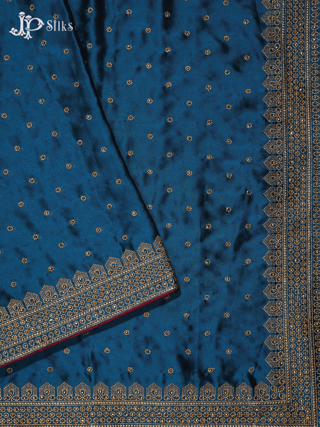 Sea Blue and Maroon Small Buttas Georgette Fancy Saree - D4977 - View 1