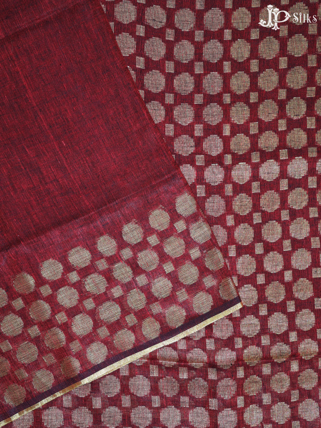 Maroon and Gold Linen Fancy Saree - D8330 - View 1