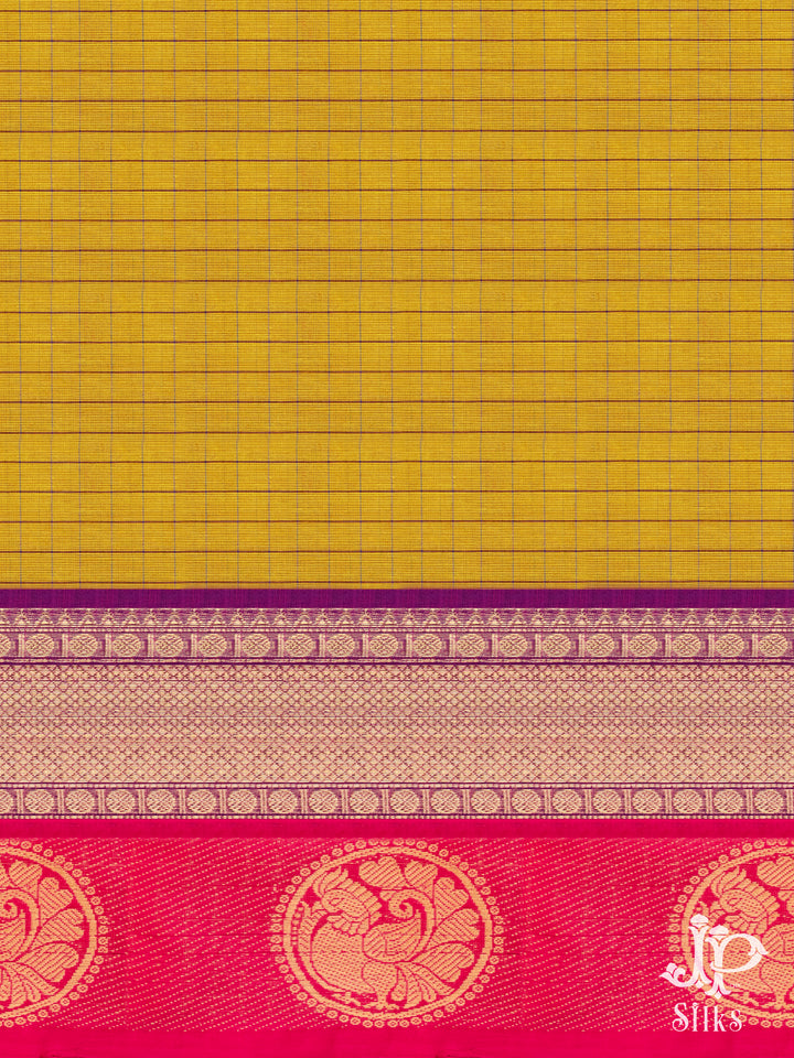 Mustard Yellow, Pink and Purple Cotton Saree - D9671 - VIew 2