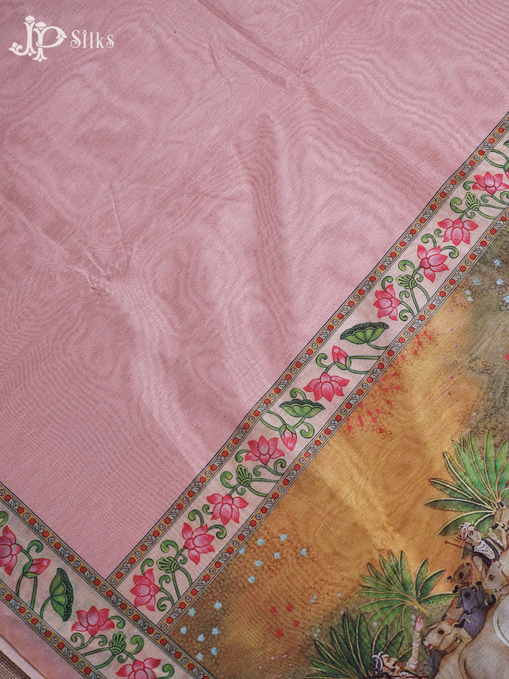 Pastel Pink Semi Raw Silk Fancy Saree - E873 - VIew 3