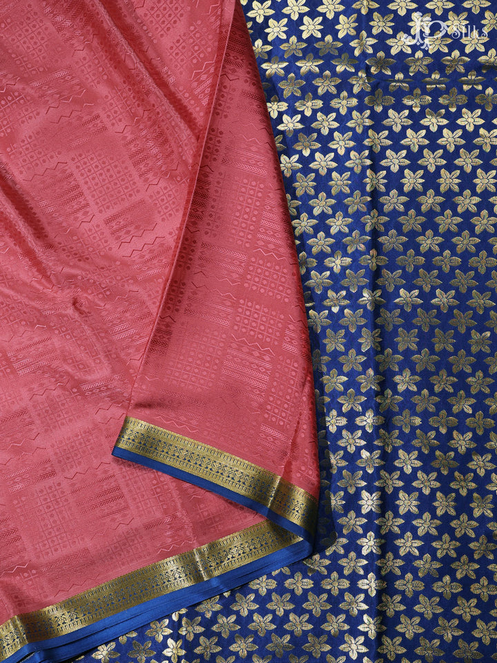 Pink and Ink Blue Mysore Silk Saree - D4800 - View 3