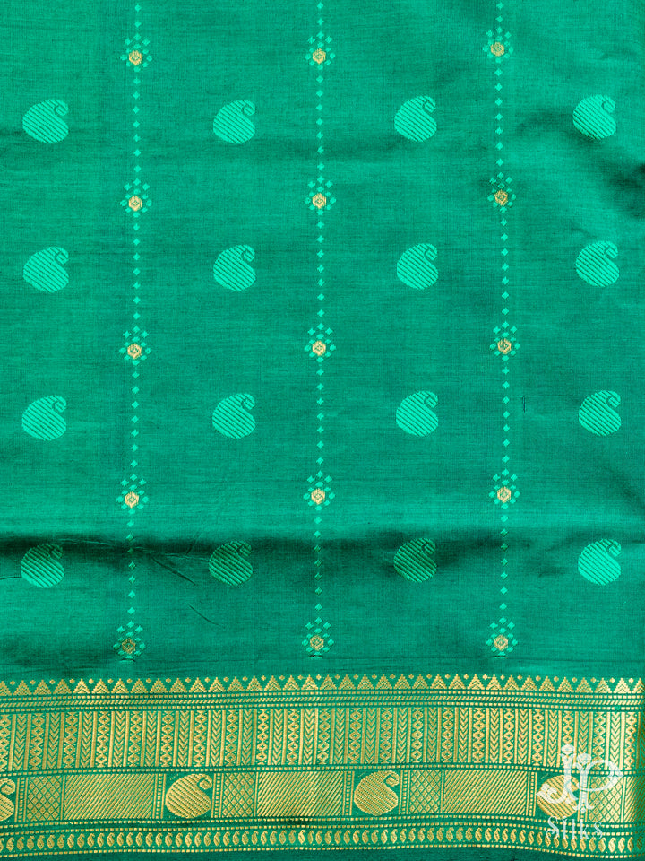 Purple and Teal Green Poly Cotton Saree - D1166 - VIew 4