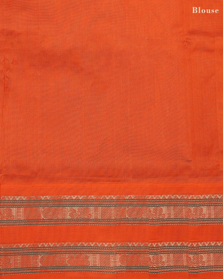 Sky Blue and Orange Silk Cotton Saree - D219 - View 3