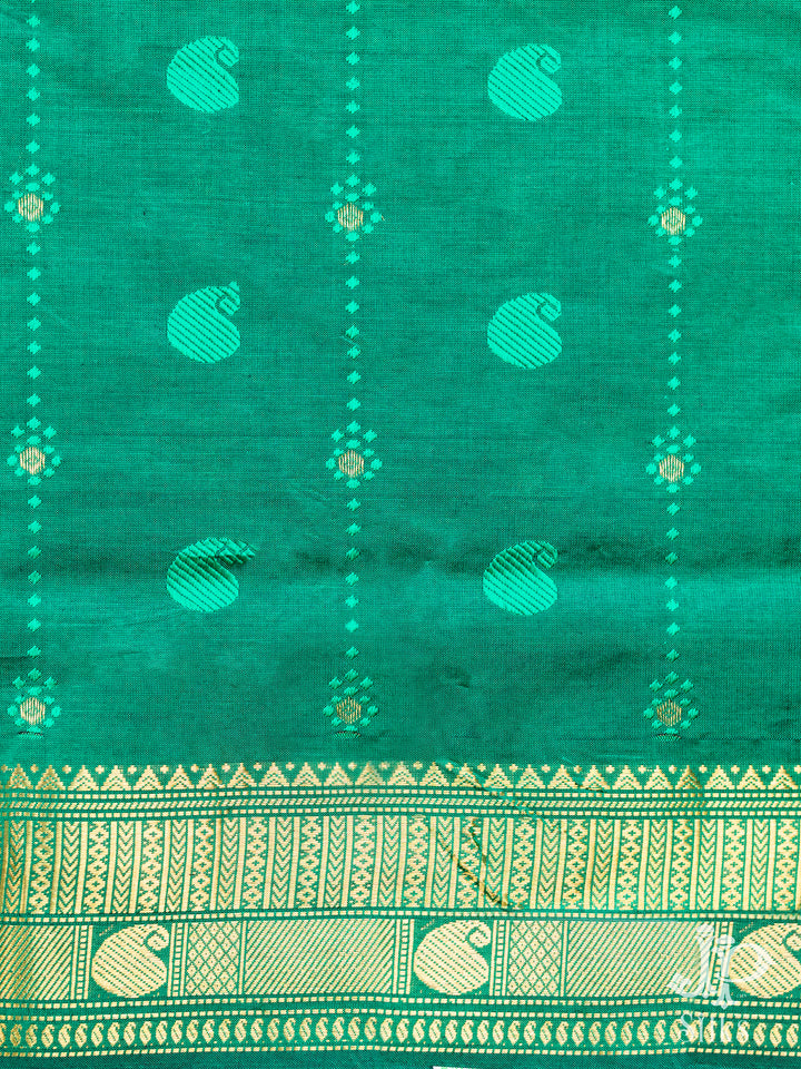 Olive Green and Teal Green Poly Cotton Saree - D1164 - VIew 2