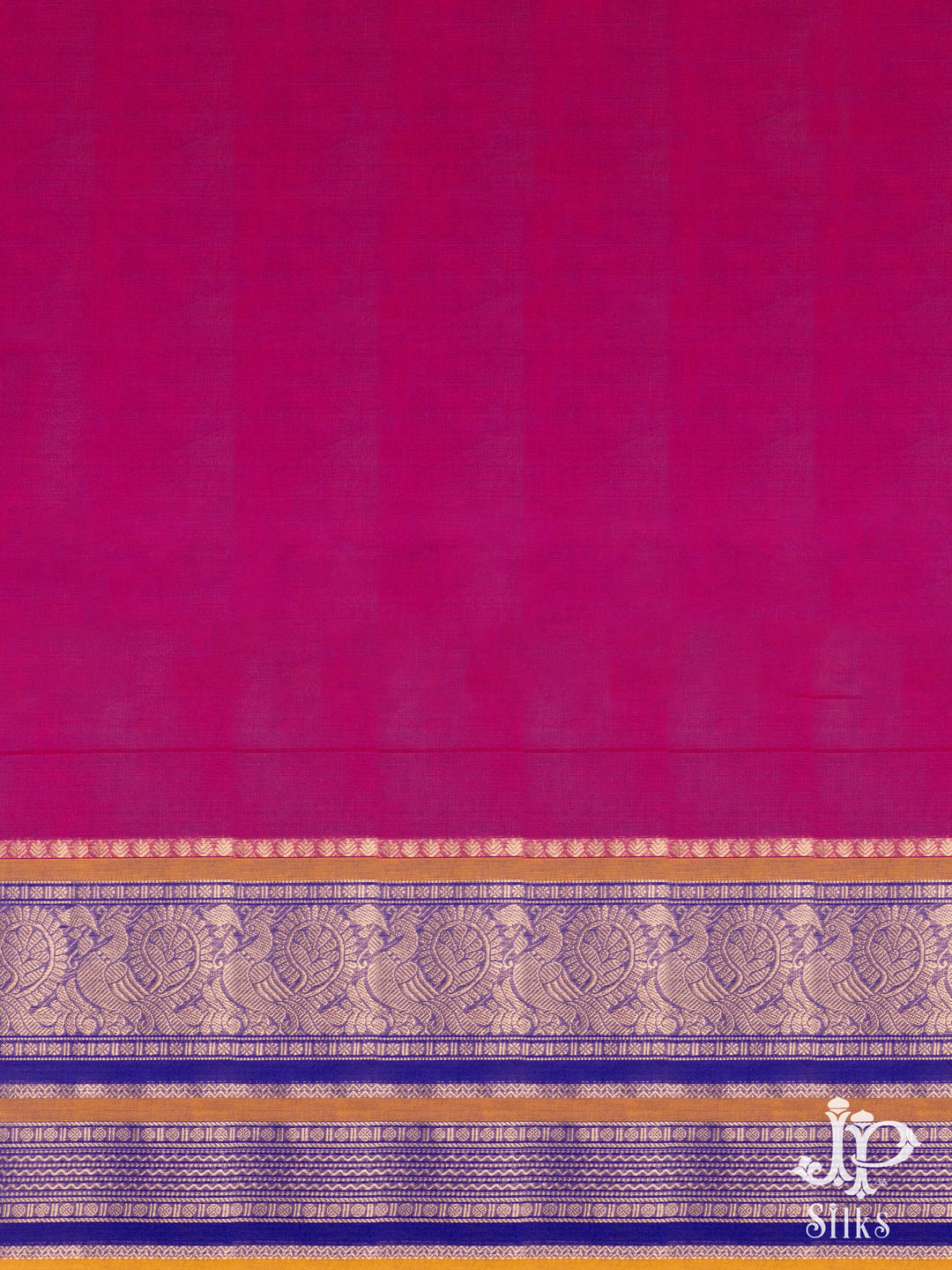 Raspberry Pink and Ink Blue Cotton Saree - D9619 - VIew 2