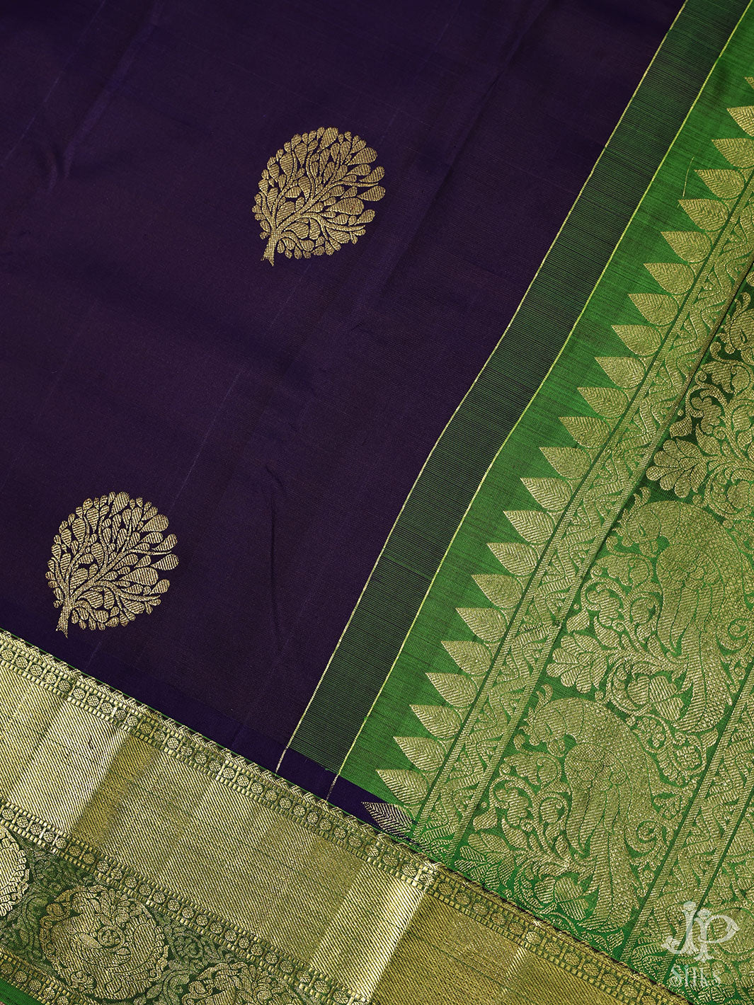 Ink Blue and Green Kanchipuram Silk Saree - D1845 - View 6