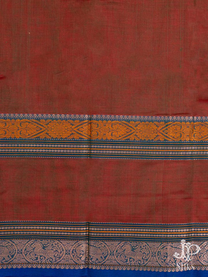 Brown and Blue Kanchi Cotton Saree - D9715 - VIew 2