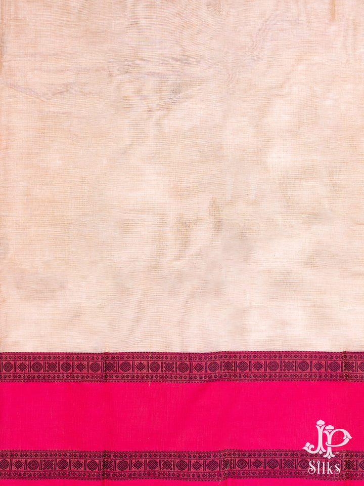 Half White and Pink Kanchi Cotton Saree - D9722 - VIew 2