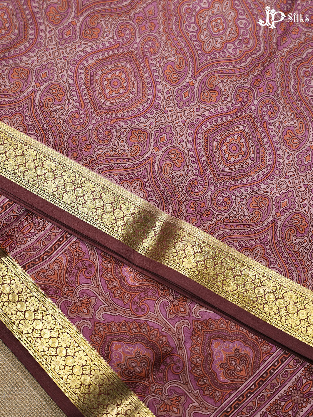 Mauve and Multi color Crepe Raw Silk Saree- E885 - View 3