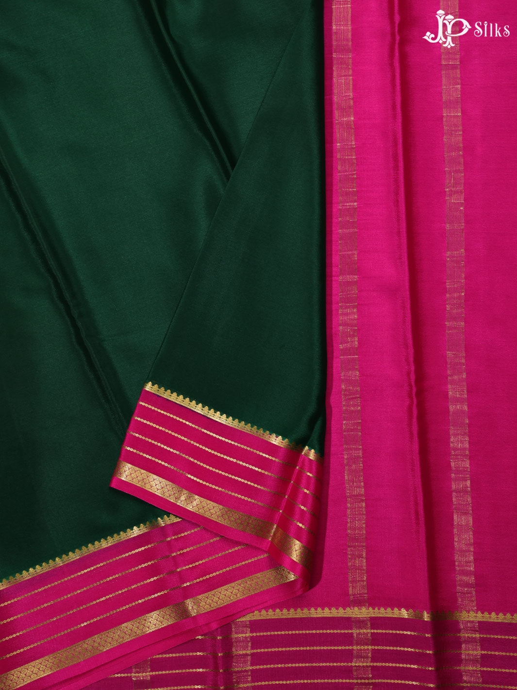 Bottle green and Rani pink Mysore Silk Saree - A6320 - View 3