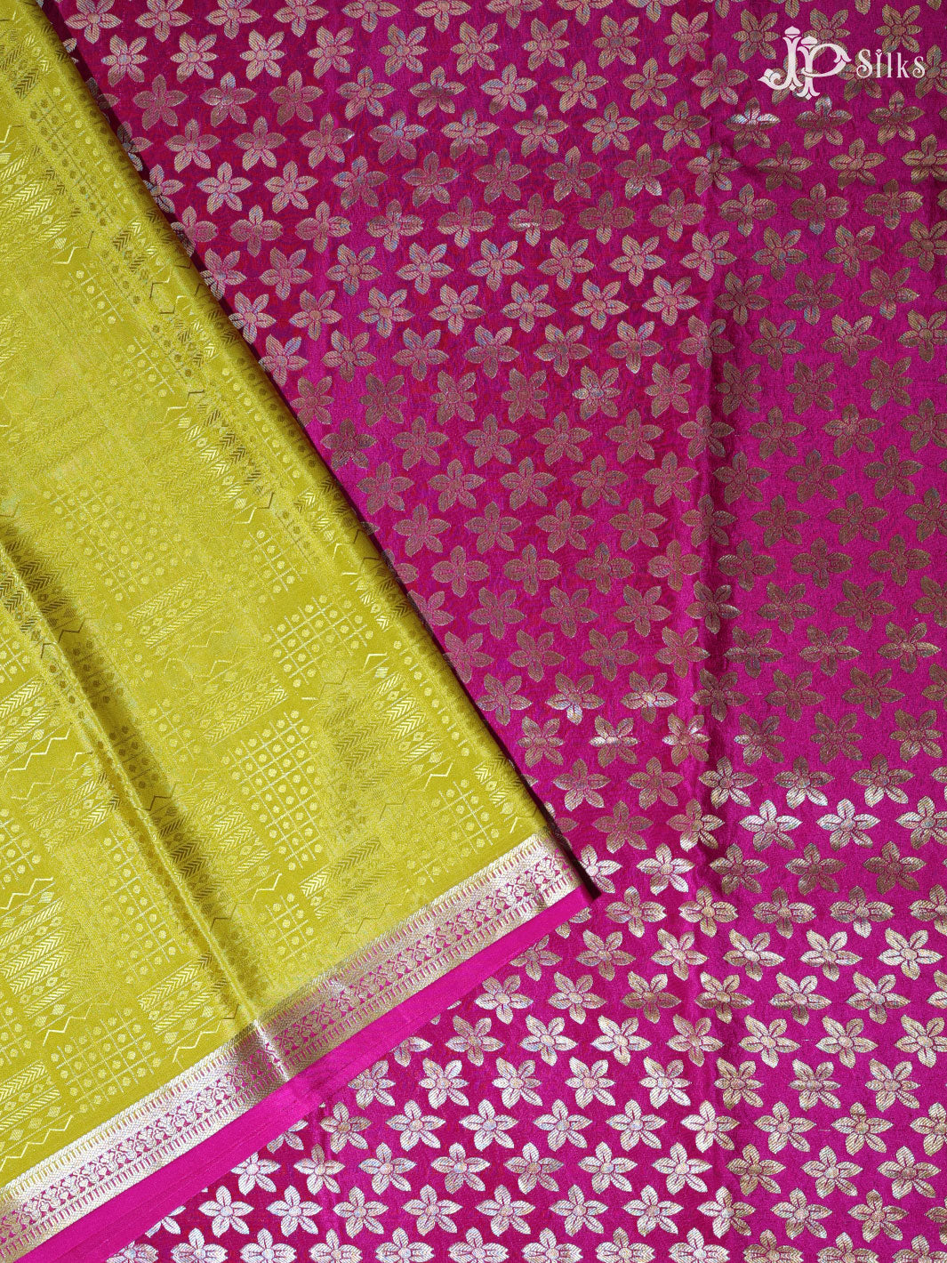 Mustard Yellow and Rani Pink Mysore Silk Saree - D4803 - View 3