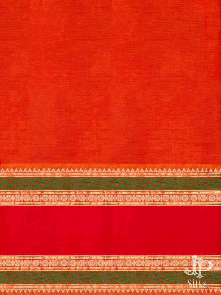 Orange, Green and Red Kanchi Cotton Saree - D9737 - View 2