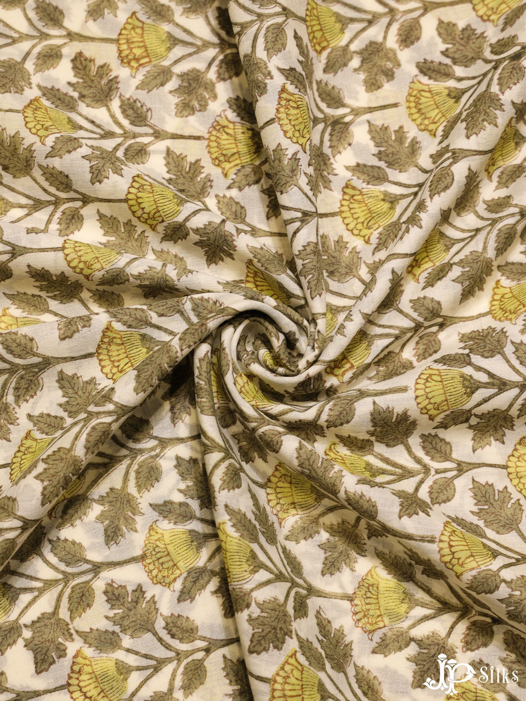 Off- White and Yellow Cotton Fabric - A7970 - View 3
