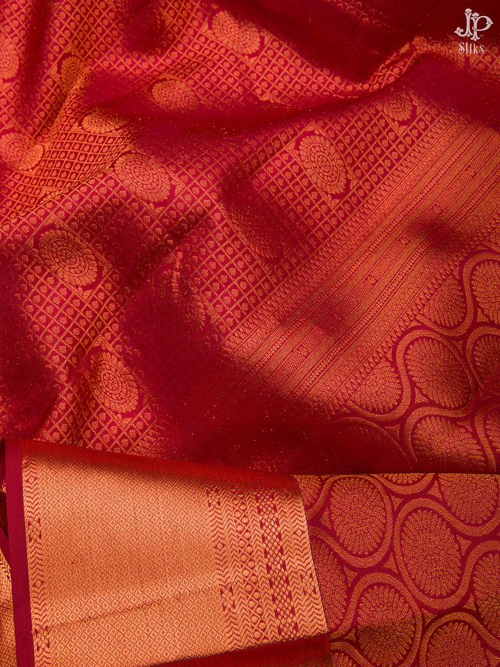 Reddish Maroon Kanchipuram Silk Saree - E250 - View 2