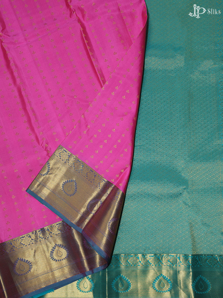 Pink and Teal Blue Dharmavaram silk - E239 - View 3