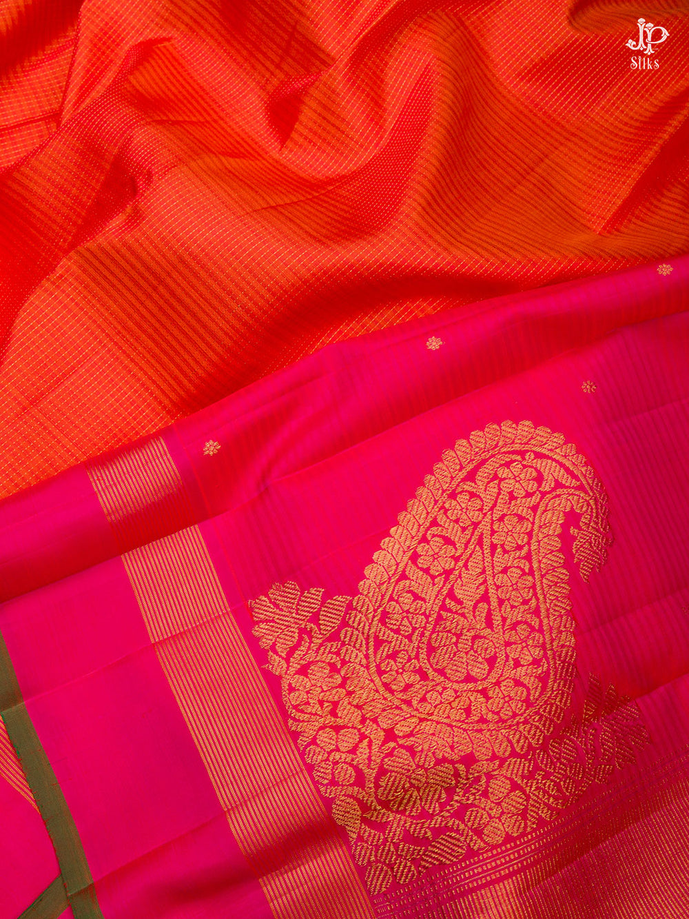 Orange and Pink Kanchipuram Silk Saree - D8173 - View 2