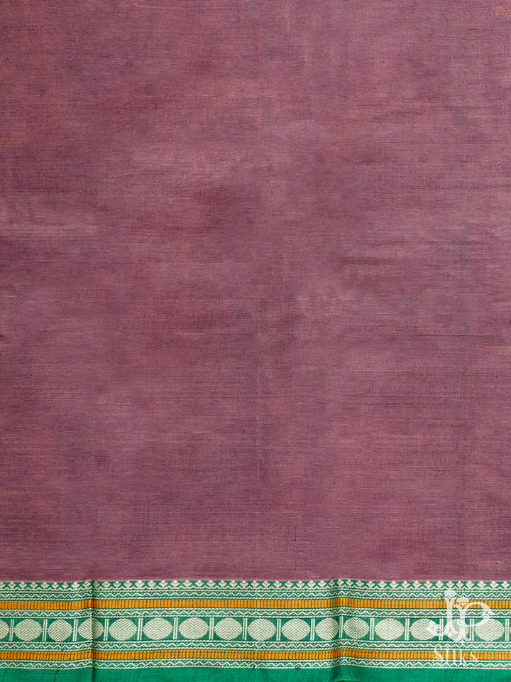 Brown and Green Kanchi Cotton Saree - D9705 - VIew 3