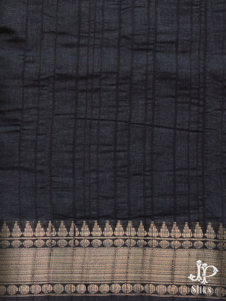 Black Semi Tussar Fancy Saree - D4400 - View 1