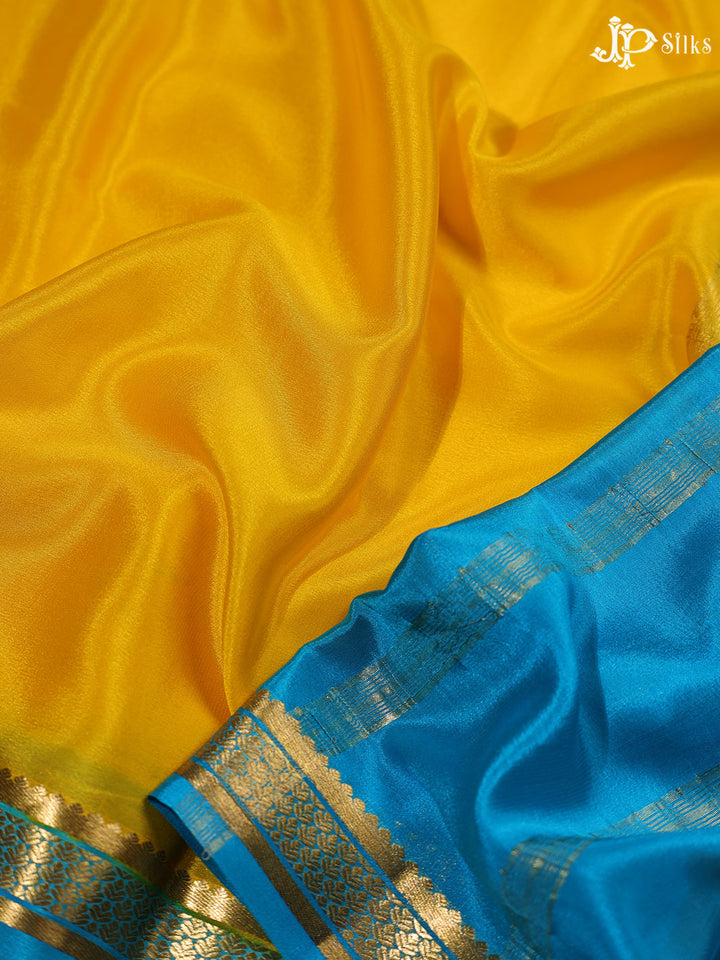 Lemon Yellow and Sky Blue Mysore Silk Saree - E315 - View 3