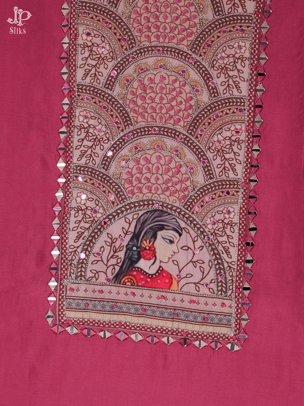 Pink and Multicolor Semi Crepe Chudidhar Material - E1924 - View 2