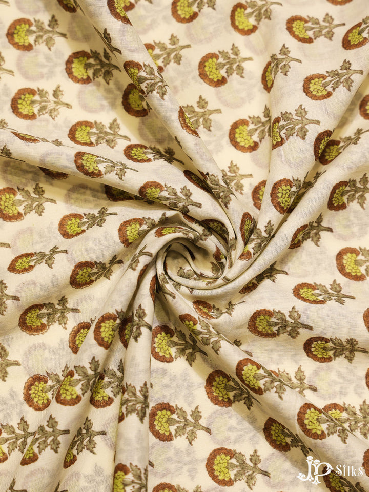 Off- White and Brown Cotton Fabric - A7969 - View 3