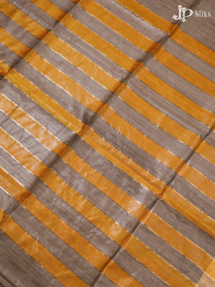 Beige and Yellow Tussar Silk Saree - E41 - View 3