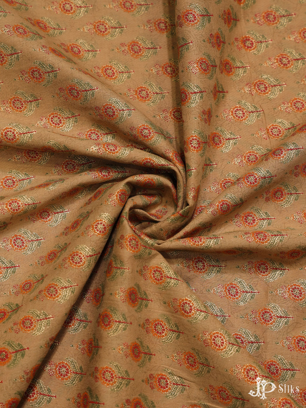 Dark Beige and Red Cotton Fabric - A7191 - View 3