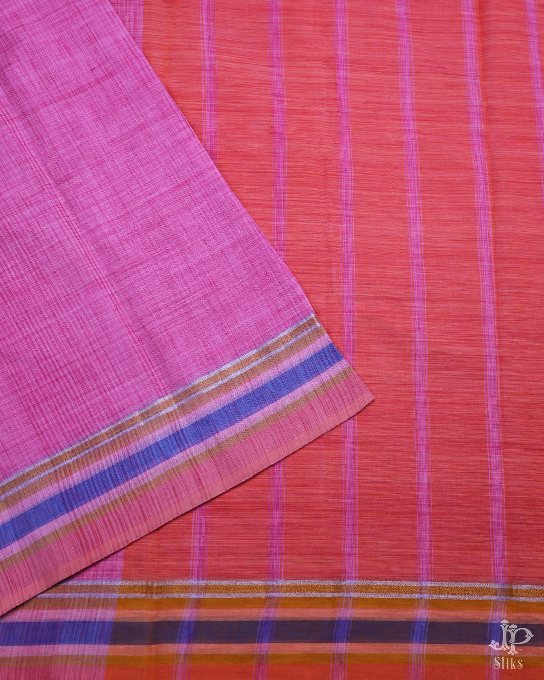 Pink Cotton Saree -D1090 - View 2