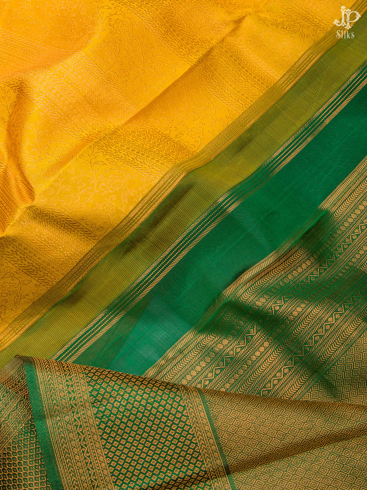Yellow and Leaf Green Kanchipuram Silk Saree - D7214 - View 2