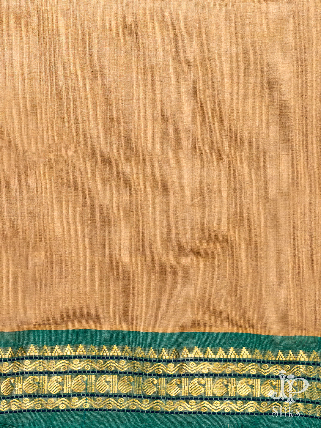 Beige and Green Poly Cotton Saree - D8313-3