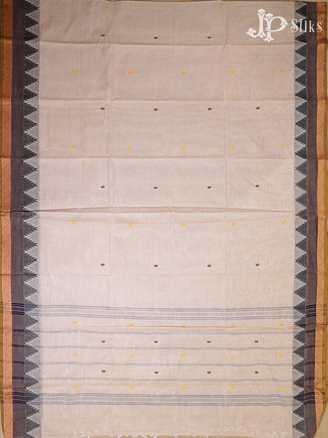 Beige & Light Grey Arani Cotton Saree - F2716