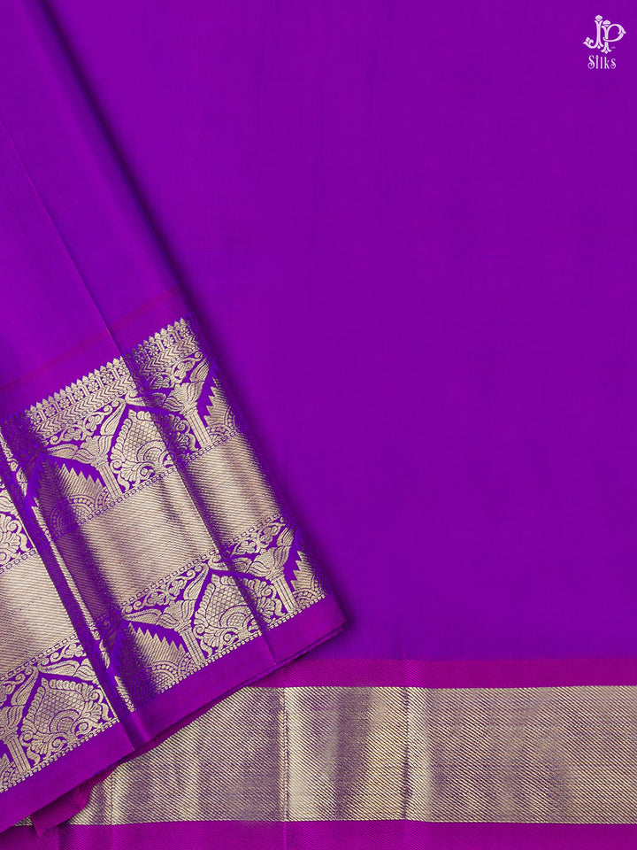 Cream and Purple Kanchipuram Silk Saree - A1306 - View 4