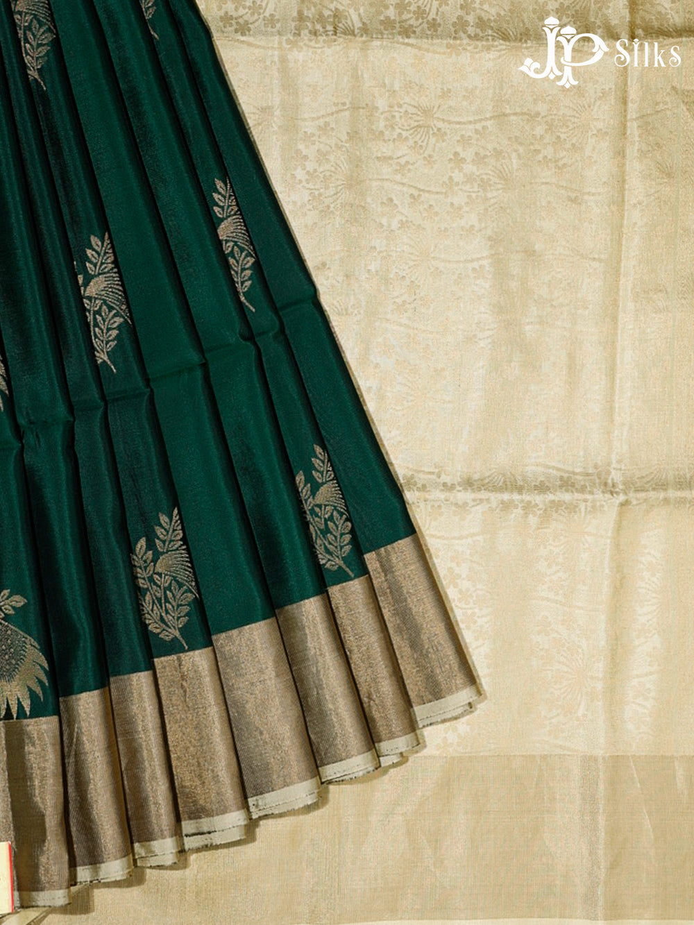 Bottle Green & Cream Soft Silk Saree - E5101-view2