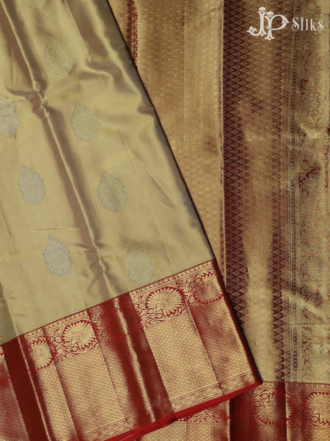 Golden  shimmer with red colour Kanchipuram Silk Saree - F2341 - View 2