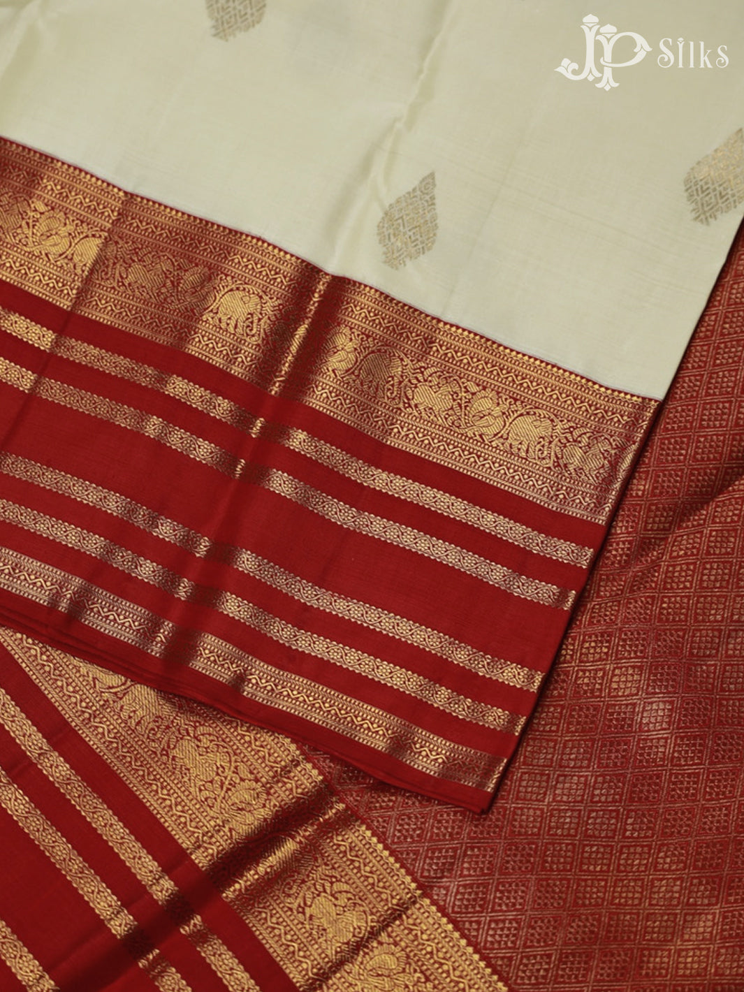 Beige and Red Kanchipuram Silk Saree - E5216 - View 4