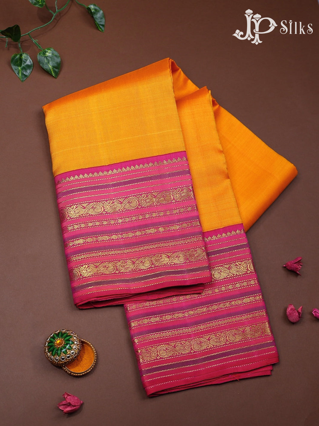 Yellow with pink Kanchipuram Silk Saree - A746 - View 1