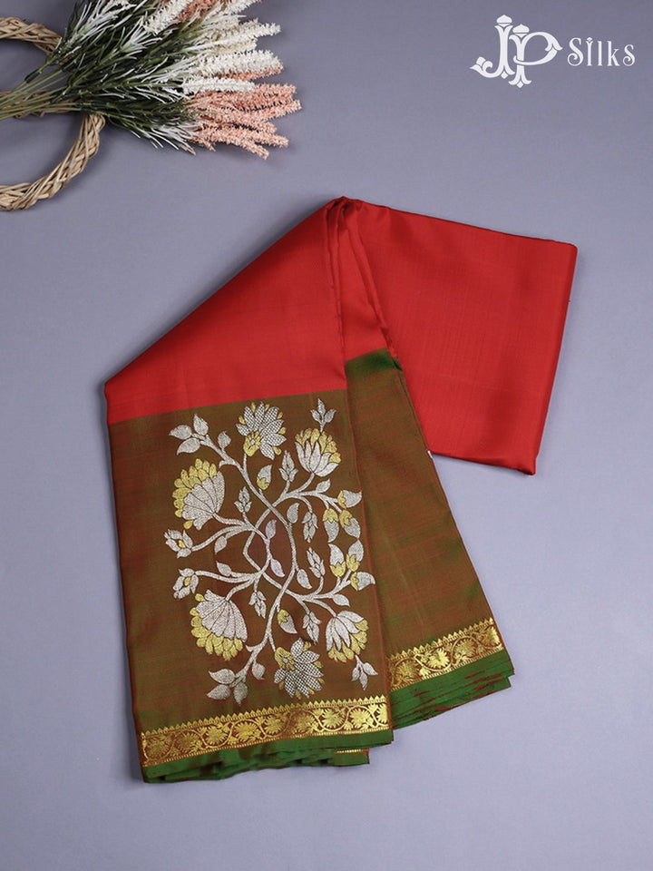 Red with Mehandi Green Silk Saree - A3174 - View 1