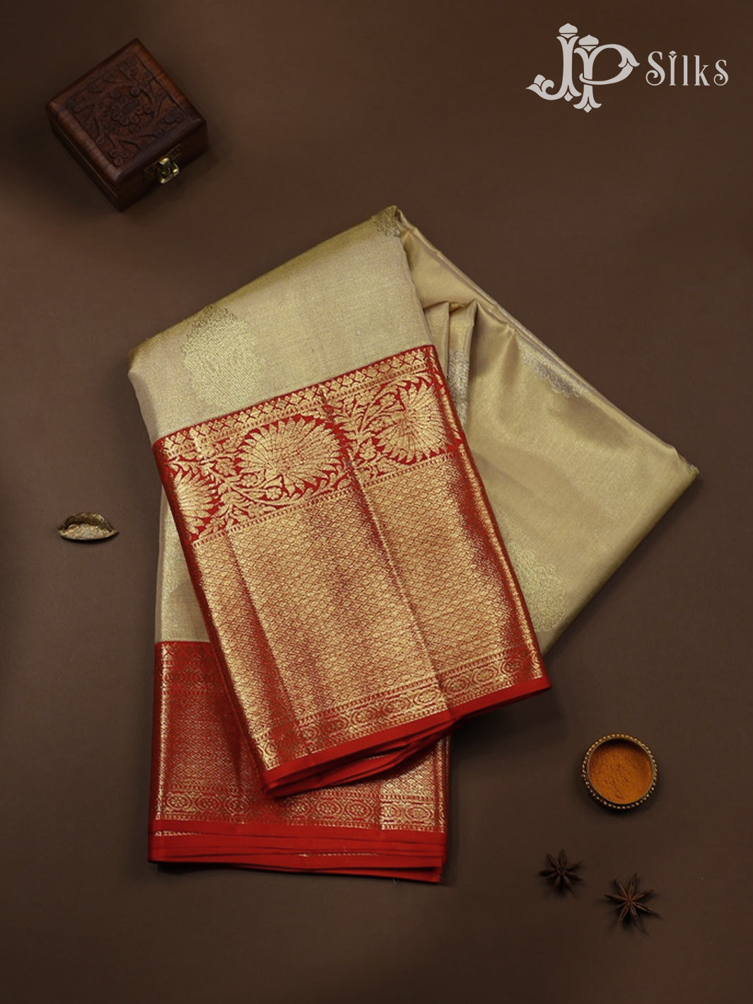 Golden  shimmer with red colour Kanchipuram Silk Saree - F2341 - View 1