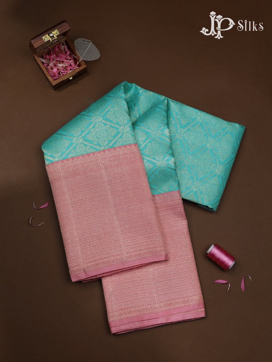 Baby pink  with light teal green colour Kanchipuram Silk Saree - E5221 - View 1