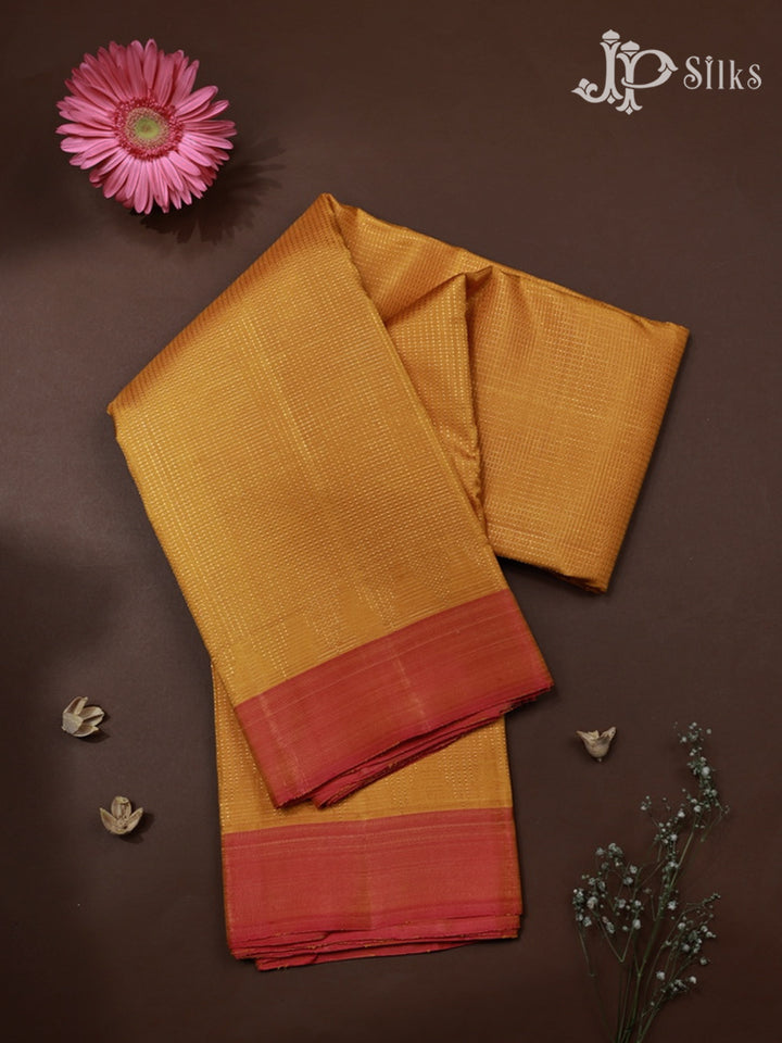 Yellow with Sunset Orange Kanchipuram Silk Saree - D8174 - View 1