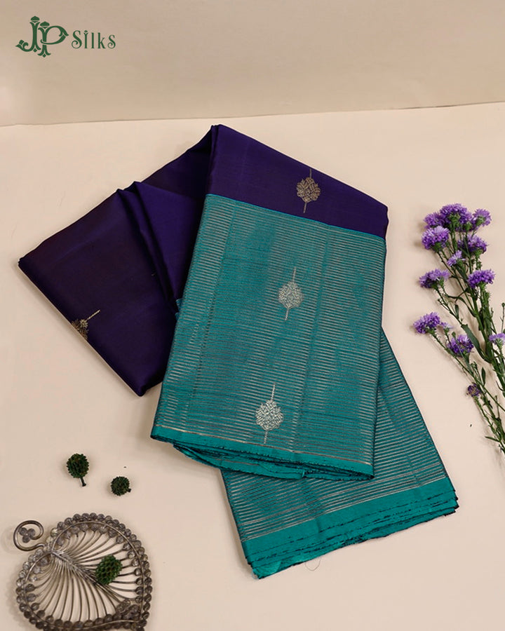 Ink Blue And Teal Green Kanchipuram Silk Saree - F432