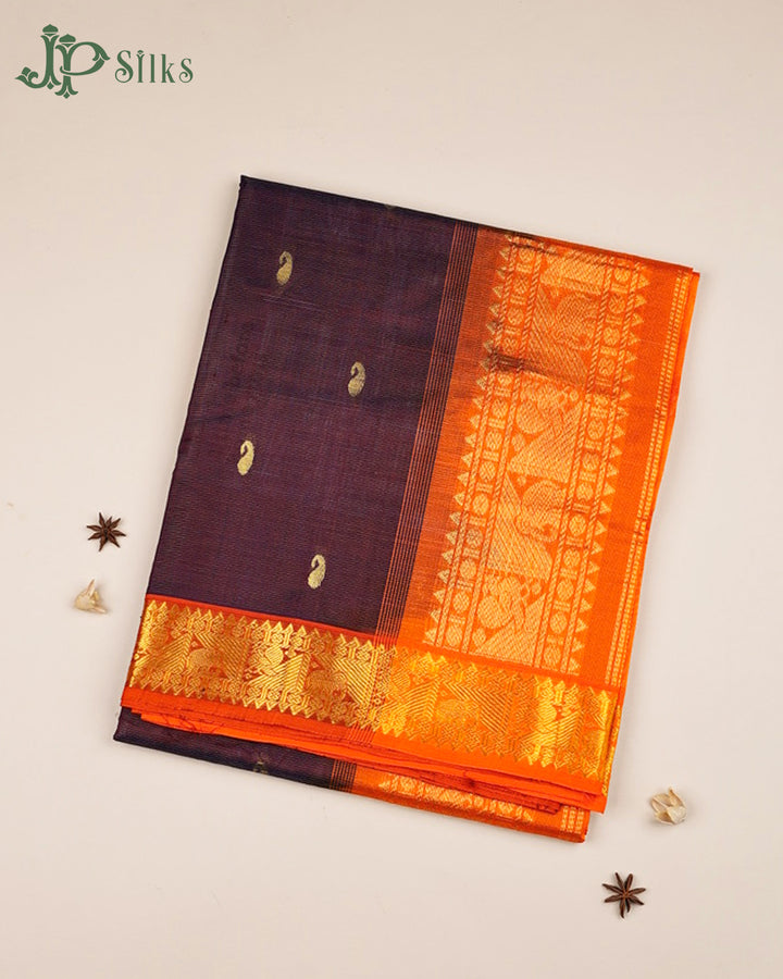 Deep Violet And Orange Silk Cotton Saree - F3512