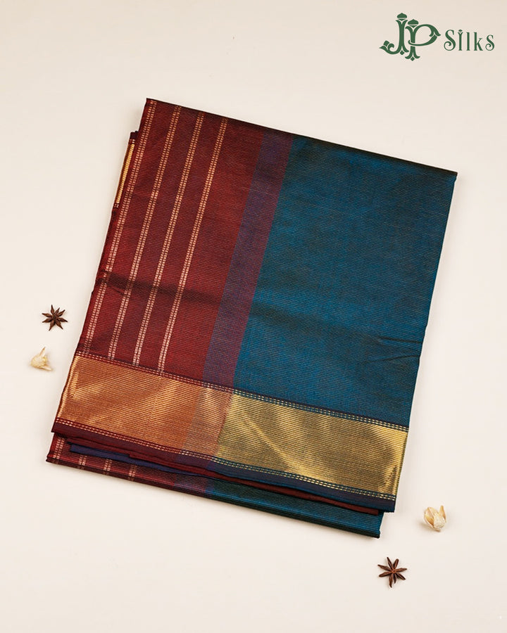 Double Shaded Green And Dark Maroon Silk Cotton Saree - F3504