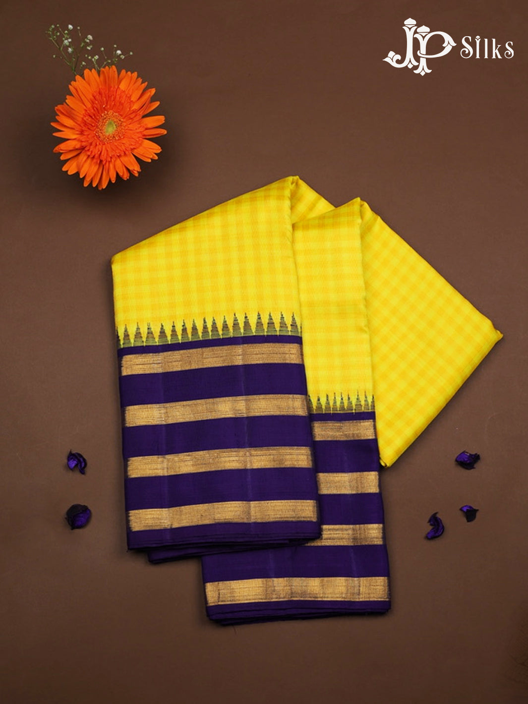 Yellow with Purple Kanchipuram Silk Saree - A974 View 1