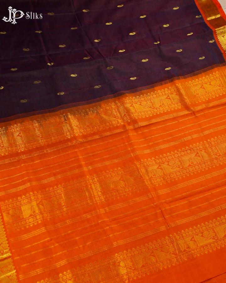 Deep Violet And Orange Silk Cotton Saree - F3512